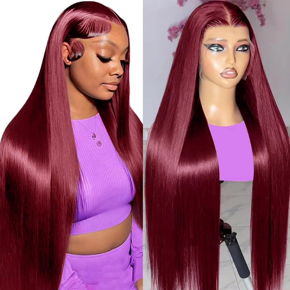 99J Burgundy Wig Human Hair 13X6 Straight Lace Front Wigs Human Hair 24Inch