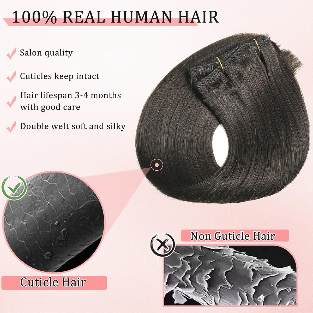 Natural Black Clip in Hair Extensions Real Human Hair 14Inch