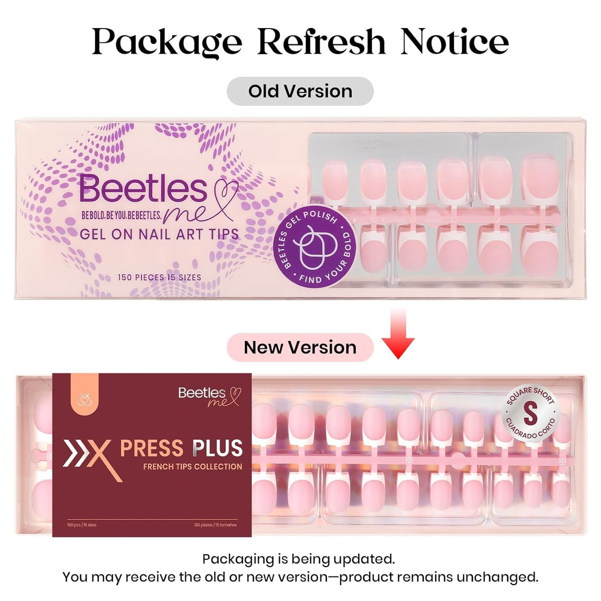 Beetles French Tips Press on Nails: 150 Pcs Pink Short Square Press on Nails Fak