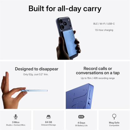 AI Voice Recorder, Auto Transcription, AI Note Taker, Sierra Blue