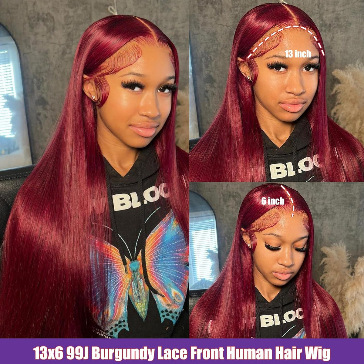 99J Burgundy Wig Human Hair 13X6 Straight Lace Front Wigs Human Hair 24Inch