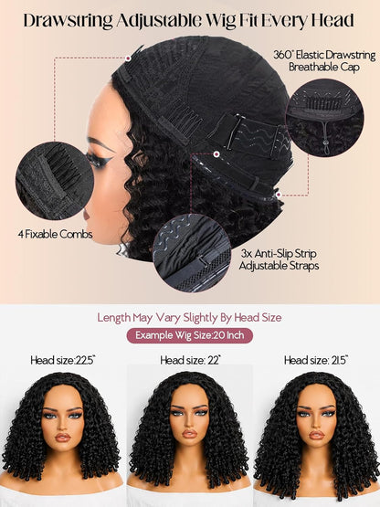 220% Density 20 Inch Burmese Curly Half Wig,100% Human Hair,[2-Year Life,220G], 3 in 1 Glueless Human Hair Half Wig Seamless Flip over Half Wigs for Black Women No Glue No Lace Curly Wig