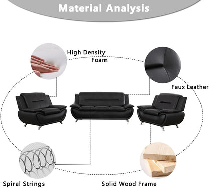 Leather Couches for Living Room, Living Room Couch Set, Sofa for Bedroom, Apartment, Living Room Furniture Sets (B-Leather Black, Sofa+Loveseat)