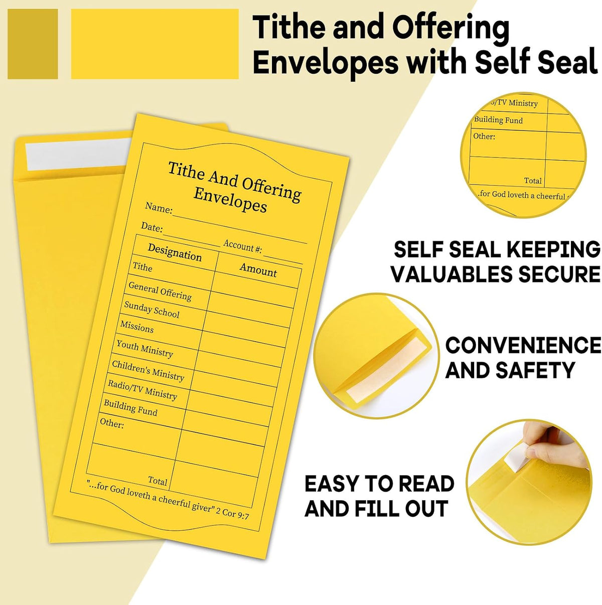 500Pcs Tithes and Offering Envelopes for Church Offering Tithe Envelopes for Church Supplies Donation Church Offering Envelopes 6.5X3.5 Inch Church Envelopes for Tithe and Offering(Yellow)