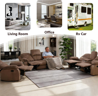 Fabric Recliner Loveseat Couch Brown 2-Seat Reclining Sofa Corduroy Manual Recliner Sofa Living Room Couch with Cup Holders&Storage Console for Home Theater/Office/Rv Car (Chocolate, Loveseat)