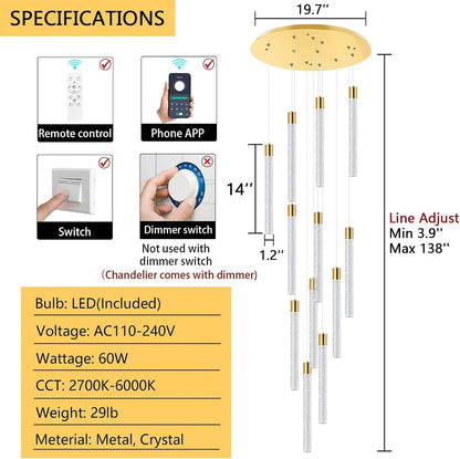 Modern Chandelier for Staircase Modern LED Chandelier Crystal Chandelier Dimmable Pendant Lights for High Ceiling Chandelier Light Fixture