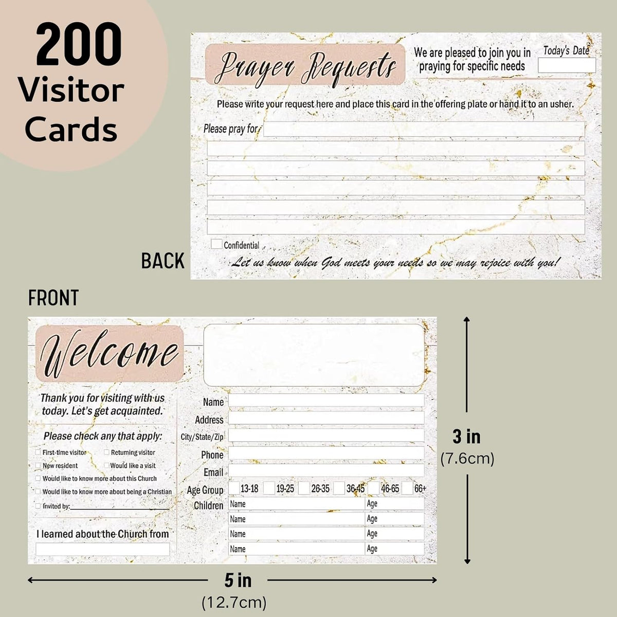 200 Pack Church Visitor Cards 3 X 5 Inches Church Welcome Small Prayer Card Decorative Prayer Request Cards for Church Greeting Praying (Marble)