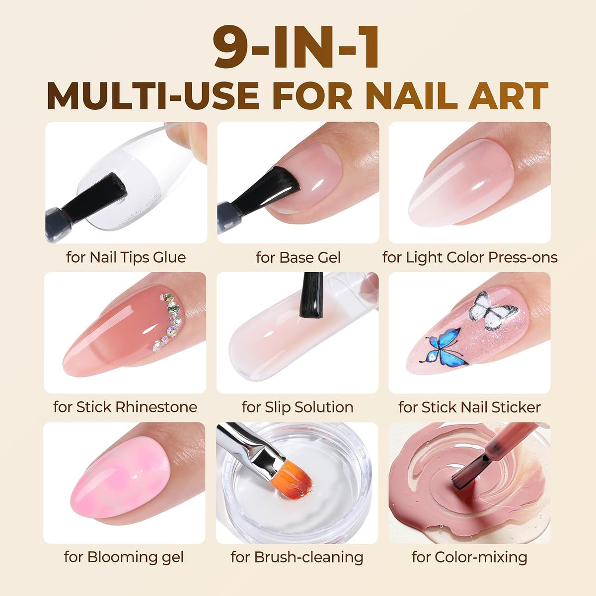 9 in 1 Gel Nail Glue U V Super Hold for Gel Nails Tips 10Ml