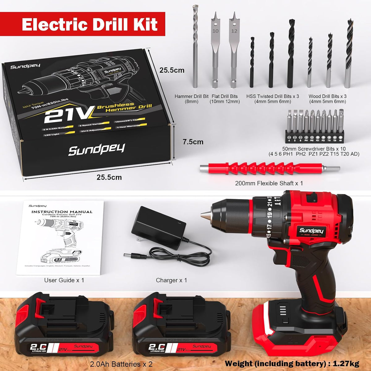 620In-Lbs Brushless Cordless Drill Set, Electric Power Drill Set