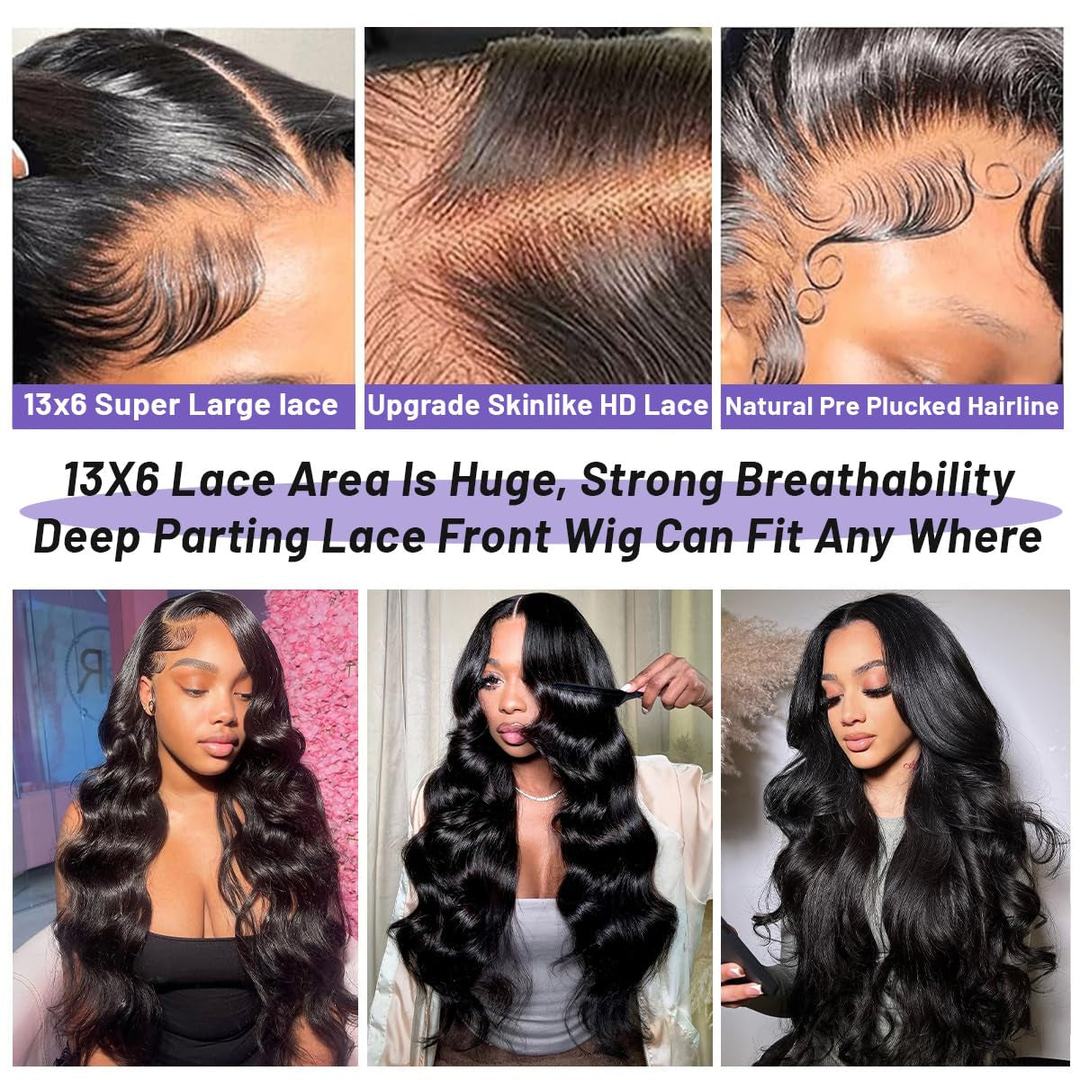Body Wave Human Hair Wig 210% Density 13X6 HD Lace Frontal Wigs 30 Inch