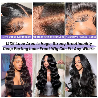 Body Wave Human Hair Wig 210% Density 13X6 HD Lace Frontal Wigs 30 Inch