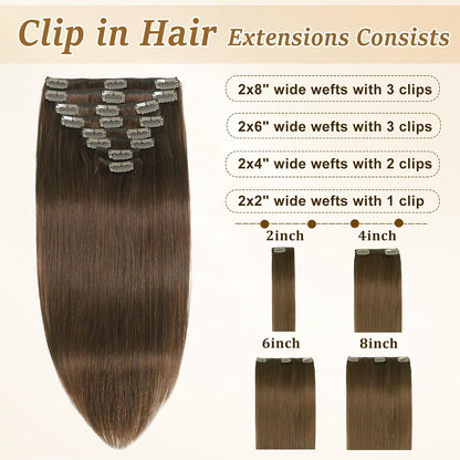 Human Hair Clip in Extensions Chocolate Brown Hair Extensions 14Inch