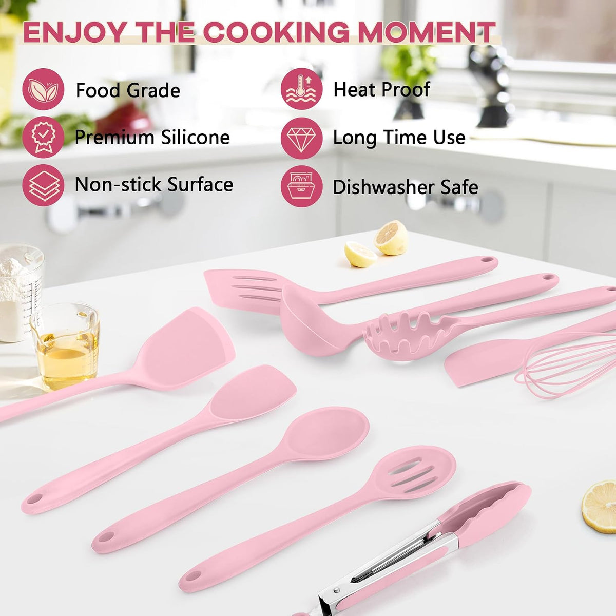 Silicone Cooking Utensils, 10 Pcs Kitchen Cooking Utensils Set