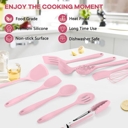 Silicone Cooking Utensils, 10 Pcs Kitchen Cooking Utensils Set