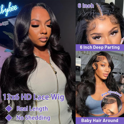 Body Wave Human Hair Wig 210% Density 13X6 HD Lace Frontal Wigs 30 Inch