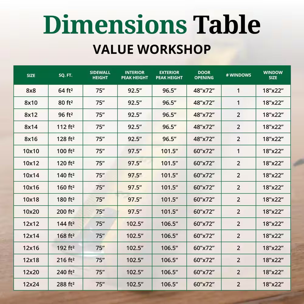 Value Workshop 12 Ft. X 24 Ft. Outdoor Wood Storage Shed Precut Kit with Operable Windows and Floor (288 Sq. Ft.)