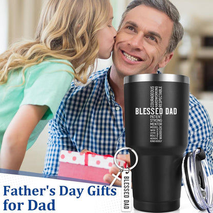 Christian Father'S Day Gifts, Blessed Dad 30Oz Insulated Tumbler with Keychain, Father’S Day, Birthday, Christmas, Christian Gifts for Dad, Black