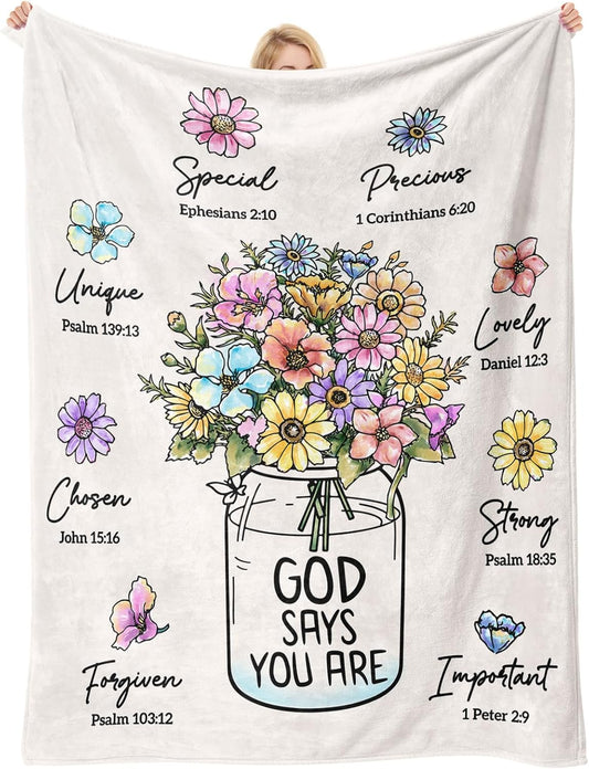 Christian Religious Gifts for Women, Christian Birthday Blanket with Flower