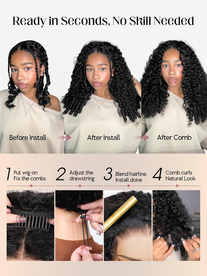 220% Density 20 Inch Burmese Curly Half Wig,100% Human Hair,[2-Year Life,220G], 3 in 1 Glueless Human Hair Half Wig Seamless Flip over Half Wigs for Black Women No Glue No Lace Curly Wig