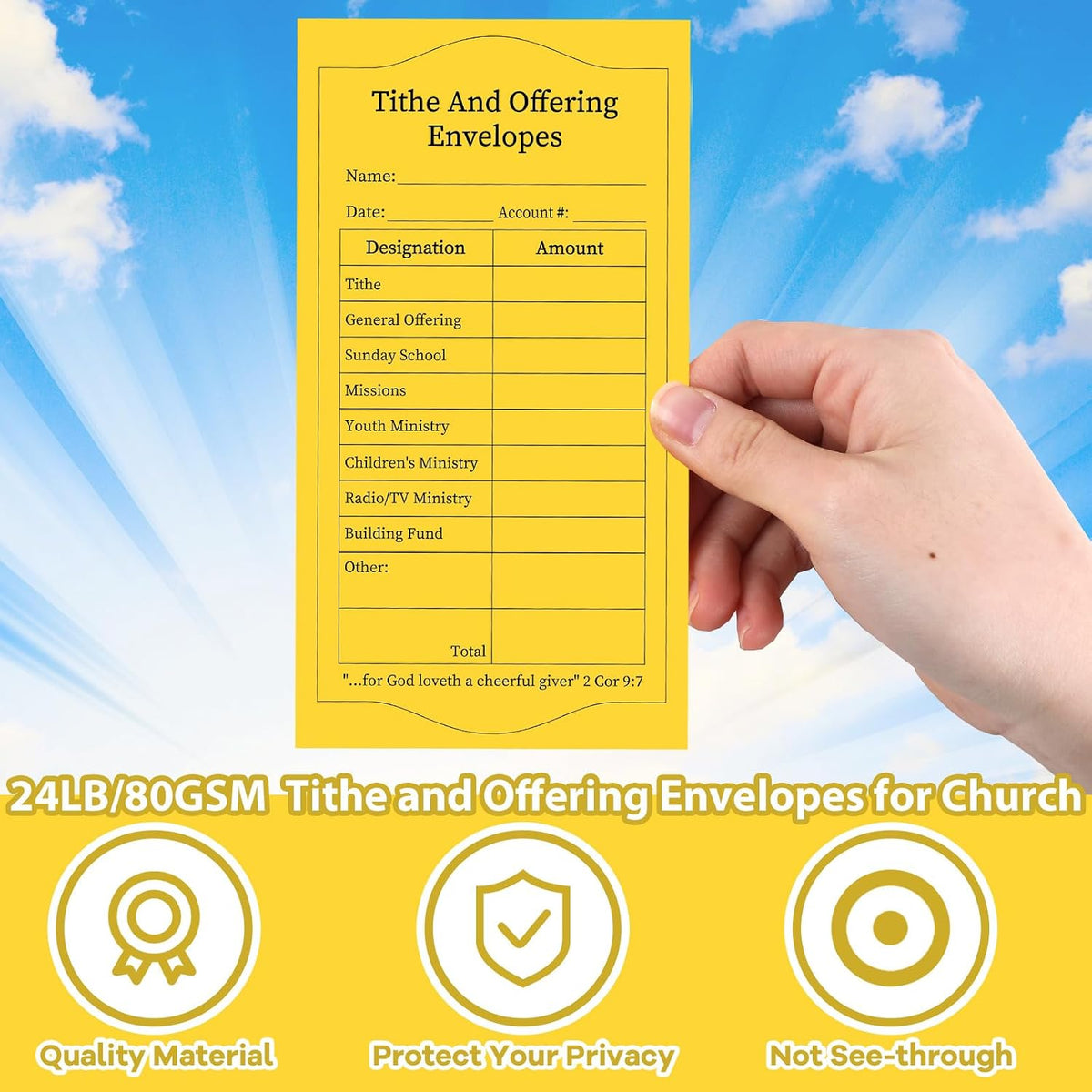 500Pcs Tithes and Offering Envelopes for Church Offering Tithe Envelopes for Church Supplies Donation Church Offering Envelopes 6.5X3.5 Inch Church Envelopes for Tithe and Offering(Yellow)