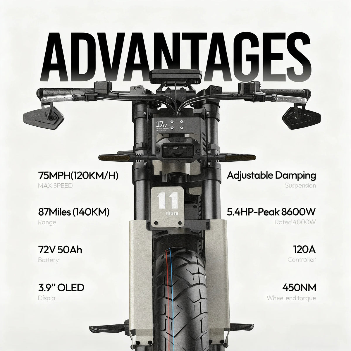 Electric Motorcycle 8600W 72V 50AH up to 120Km/H Hydraulic Brakes Adult off Road Ebike Hydraulic Brakes