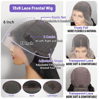 Body Wave Human Hair Wig 210% Density 13X6 HD Lace Frontal Wigs 30 Inch