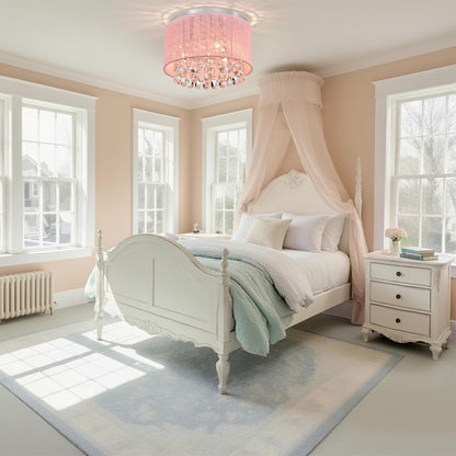 Pink Chandelier Drum Flush Mount Chandelier Crystal Ceiling Light Fixture 3 Light Bedroom Chandelier