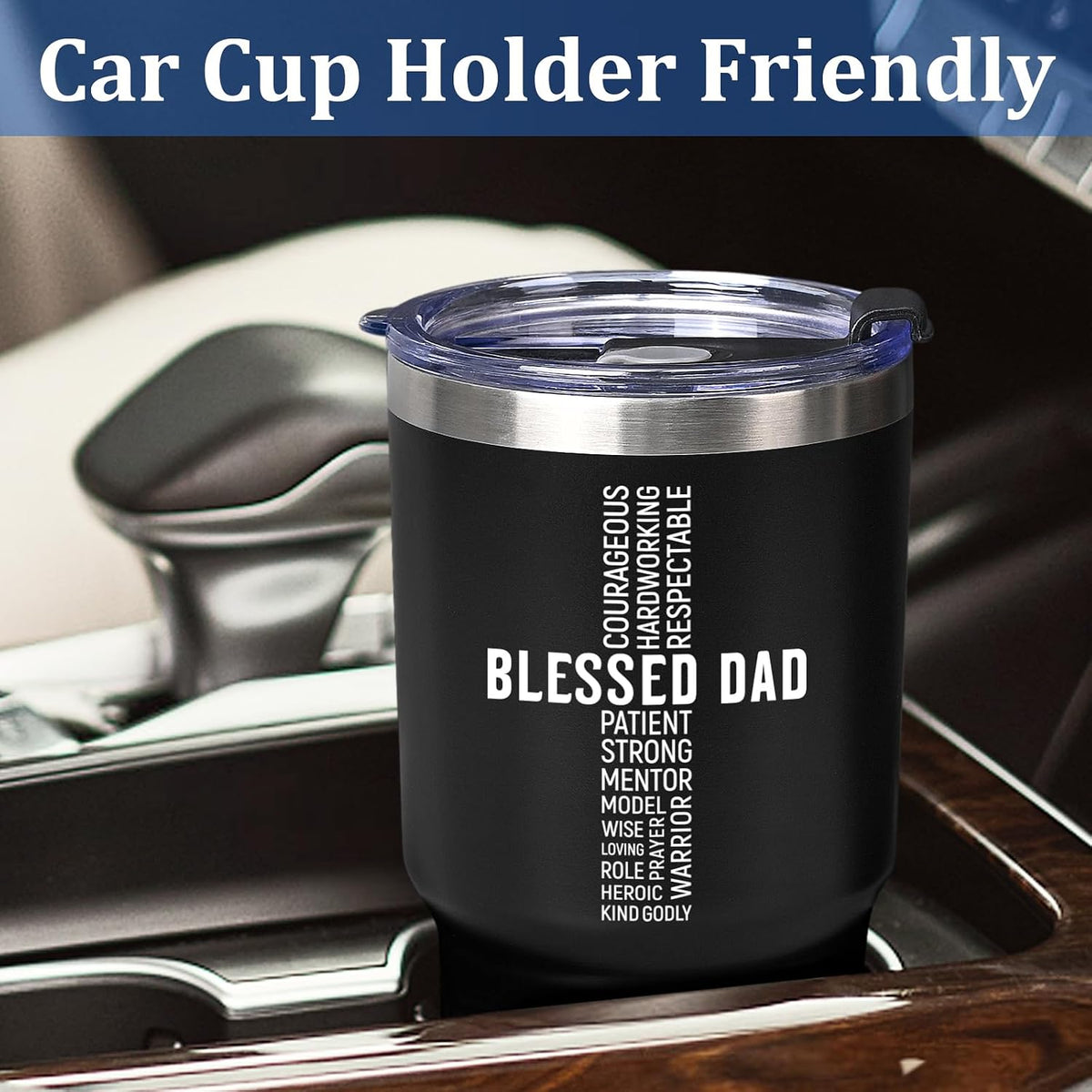Christian Father'S Day Gifts, Blessed Dad 30Oz Insulated Tumbler with Keychain, Father’S Day, Birthday, Christmas, Christian Gifts for Dad, Black