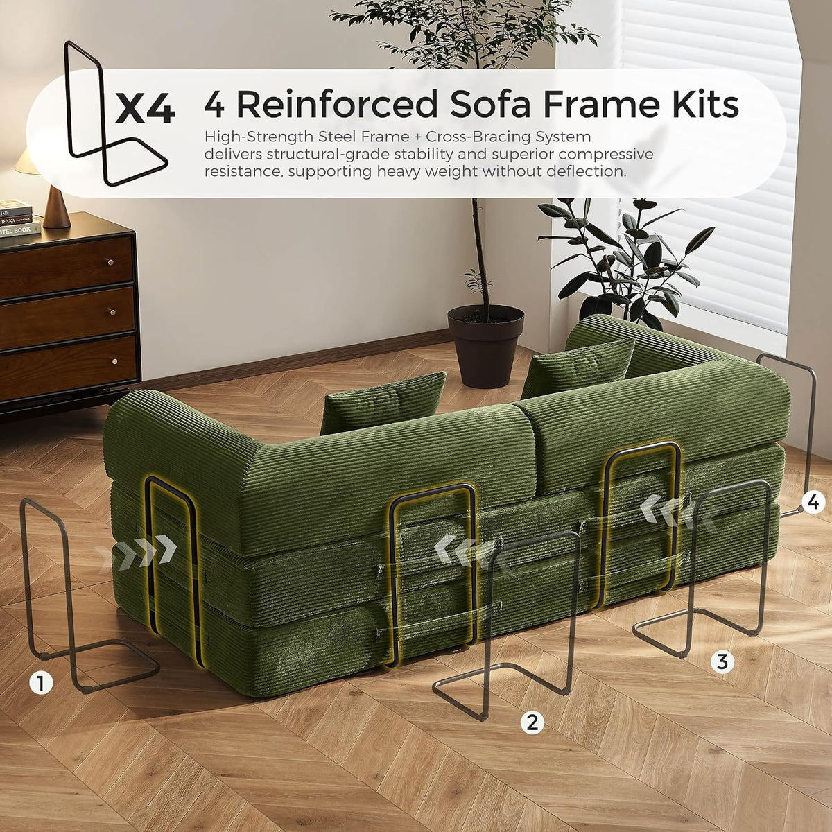79" Convertible Futon Sofa Bed,Boneless Couch for Living Room | Olive Green