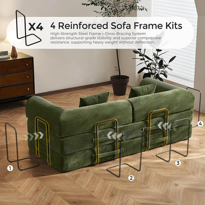 79" Convertible Futon Sofa Bed,Boneless Couch for Living Room | Olive Green