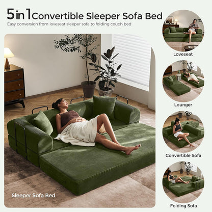 79" Convertible Futon Sofa Bed,Boneless Couch for Living Room | Olive Green