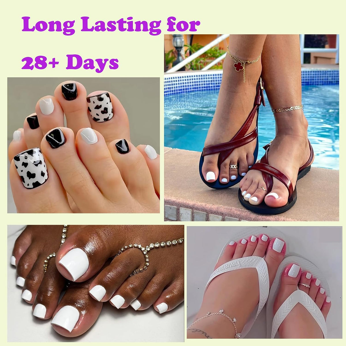 White Toe Nail Press Ons, Press on Toenails for Women 150 PCS