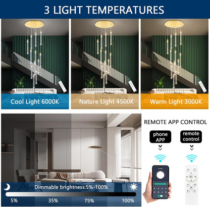 Modern Chandelier for Staircase Modern LED Chandelier Crystal Chandelier Dimmable Pendant Lights for High Ceiling Chandelier Light Fixture