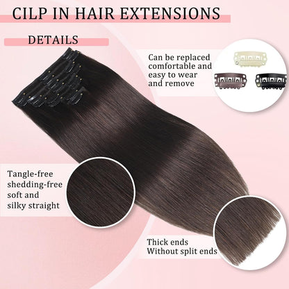 Natural Black Clip in Hair Extensions Real Human Hair 14Inch