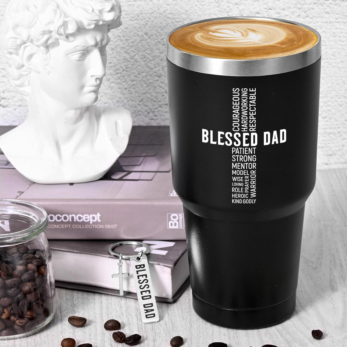 Christian Father'S Day Gifts, Blessed Dad 30Oz Insulated Tumbler with Keychain, Father’S Day, Birthday, Christmas, Christian Gifts for Dad, Black