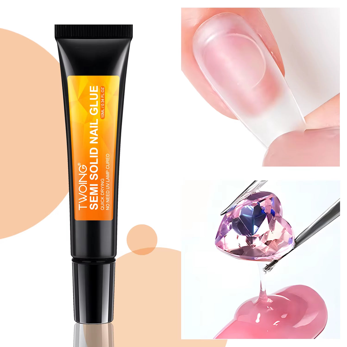 Quick-Dry Nail Glue，Semi Solid Super Strong Adhesive for Press-On Nails，Rhinestones，Acrylic Nails，Fake Nail，No Need UV/LED Cured