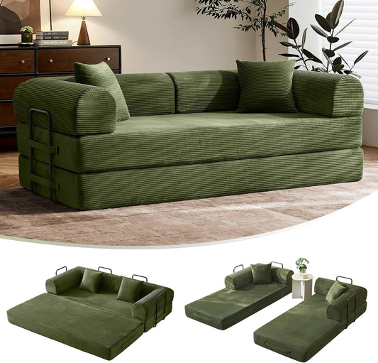 79" Convertible Futon Sofa Bed,Boneless Couch for Living Room | Olive Green
