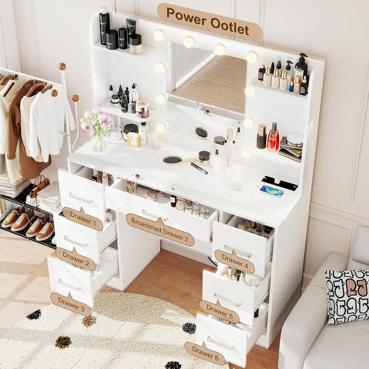 Makeup Vanity Desk (Bright White)