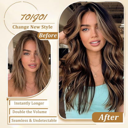 Clip in Hair Extensions Human Hair Remy Balayage Hair Extensions 14Inch