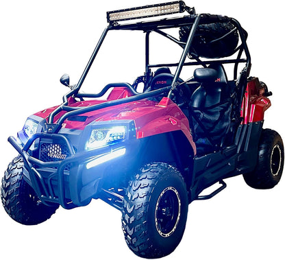 Armored UTV SSR 170RS Utility Vehicle, 2-Seater, 200Cc Automatic + Reverse with Cargo Bed LED Headlights Spare Wheel, DF200GKV Work Truck Backyard Use on the Farm (Red)