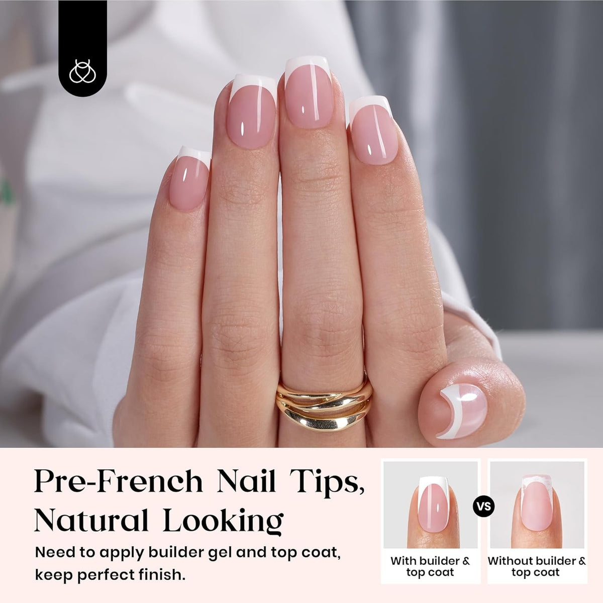 Beetles French Tips Press on Nails: 150 Pcs Pink Short Square Press on Nails Fak