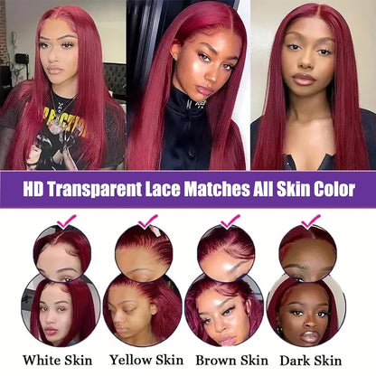 99J Burgundy Wig Human Hair 13X6 Straight Lace Front Wigs Human Hair 24Inch