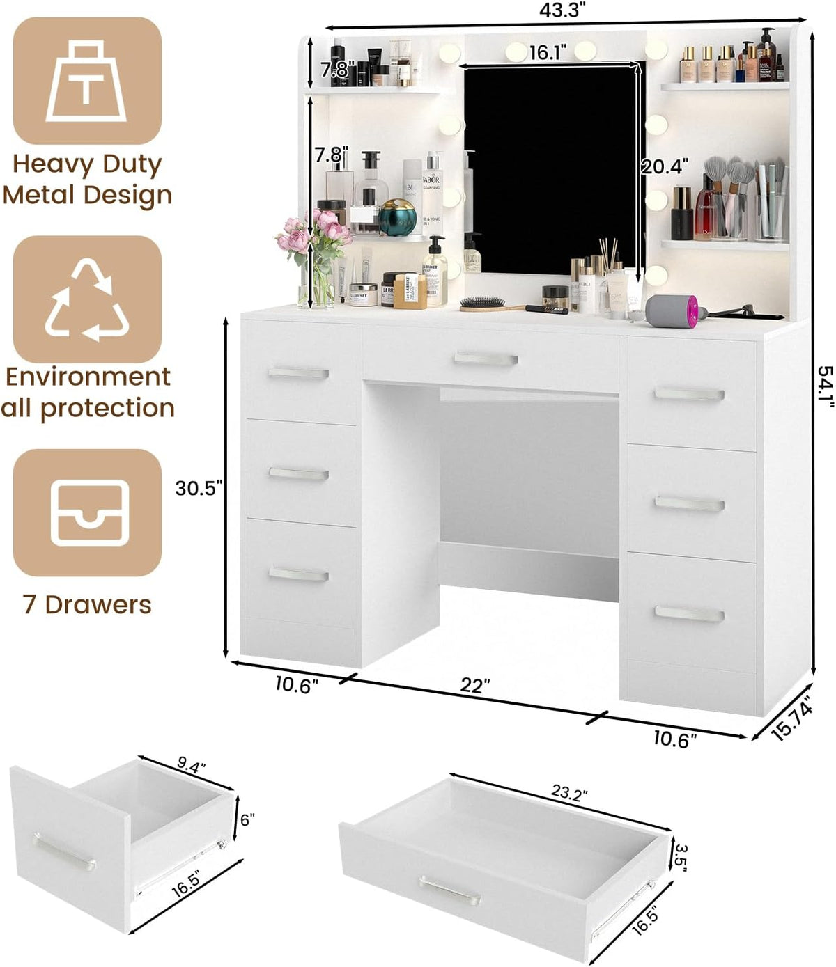 Makeup Vanity Desk (Bright White)