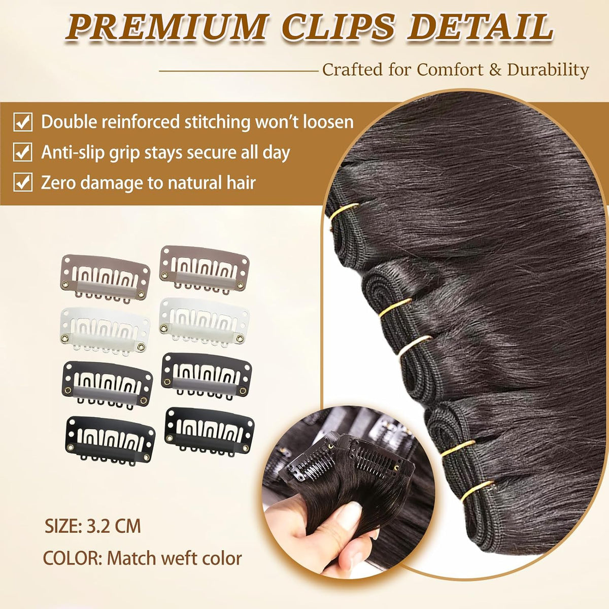 Clip in Hair Extensions Real Human Hair Dark Brown Hair Extensions Clip Ins