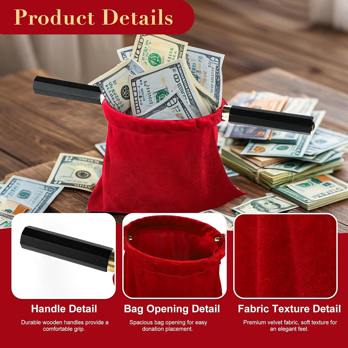Church Tithe Offering Bags with Wooden Handles,Offering Baskets for Church with Handles for Churches Communion Supplies,Collection Baskets for Church Offerings Accessories