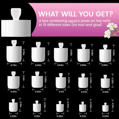 White Toe Nail Press Ons, Press on Toenails for Women 150 PCS