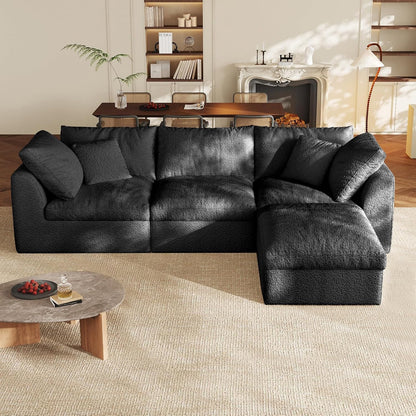 Cloud Sectional Couches, 108" L-Shape Boneless Sofa, Modular Sectional Sofa for Living Room,Freely Configurable,Deep Seating,Non-Slip Bottom, No Assembly Required(3 Seater+1 Ottoman (Black)