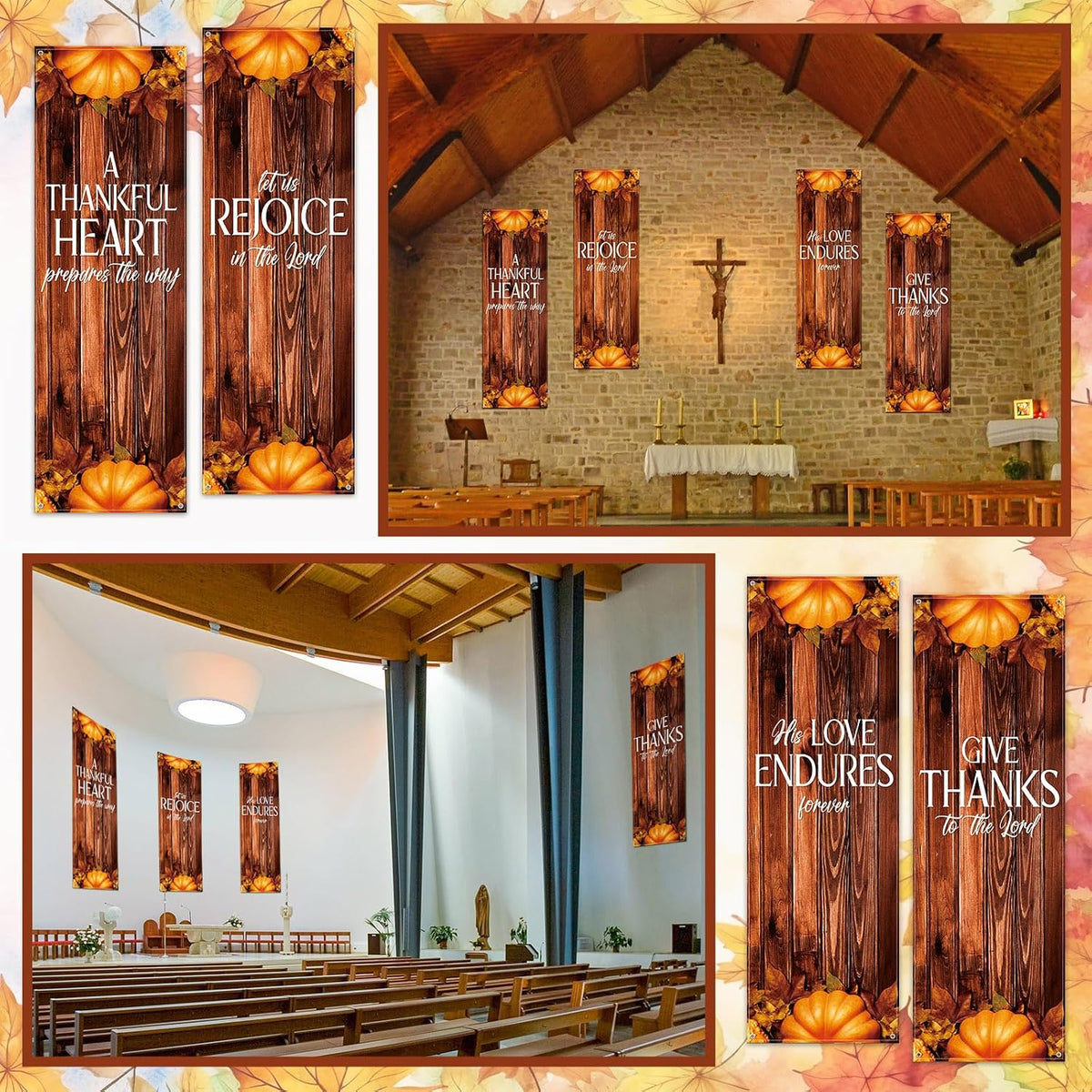 4 Pcs Fall Sanctuary Banners Retro Style 2 X 6 Feet Scripture