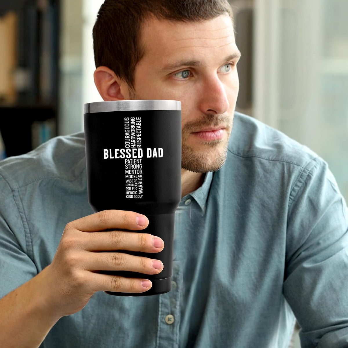 Christian Father'S Day Gifts, Blessed Dad 30Oz Insulated Tumbler with Keychain, Father’S Day, Birthday, Christmas, Christian Gifts for Dad, Black
