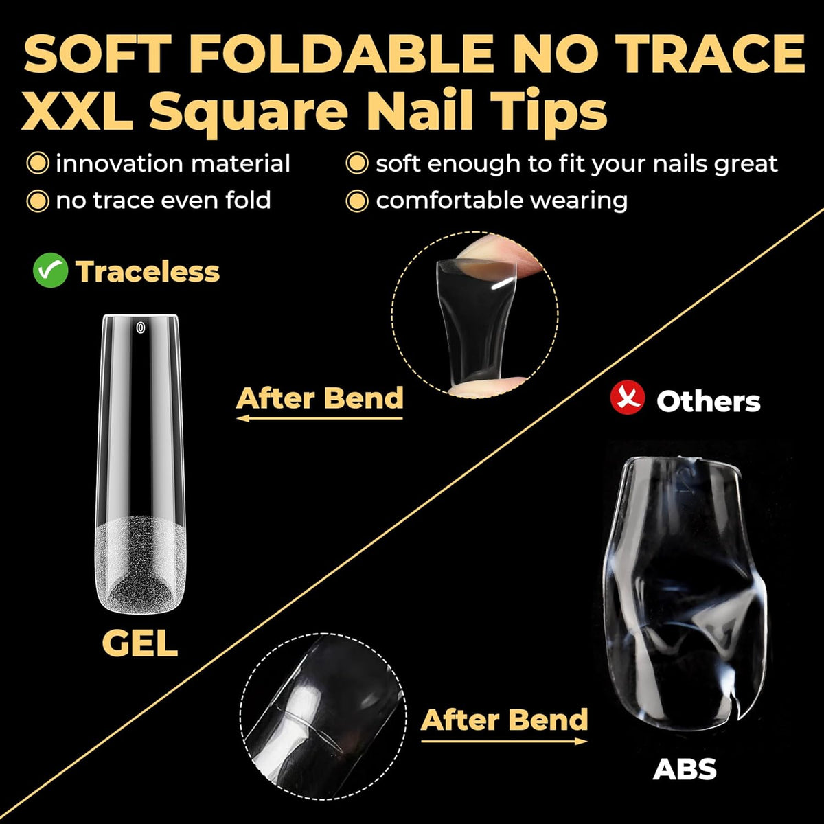Extra Long Sqaure Nail Tips, No C Curve Gel Nail Tips Square